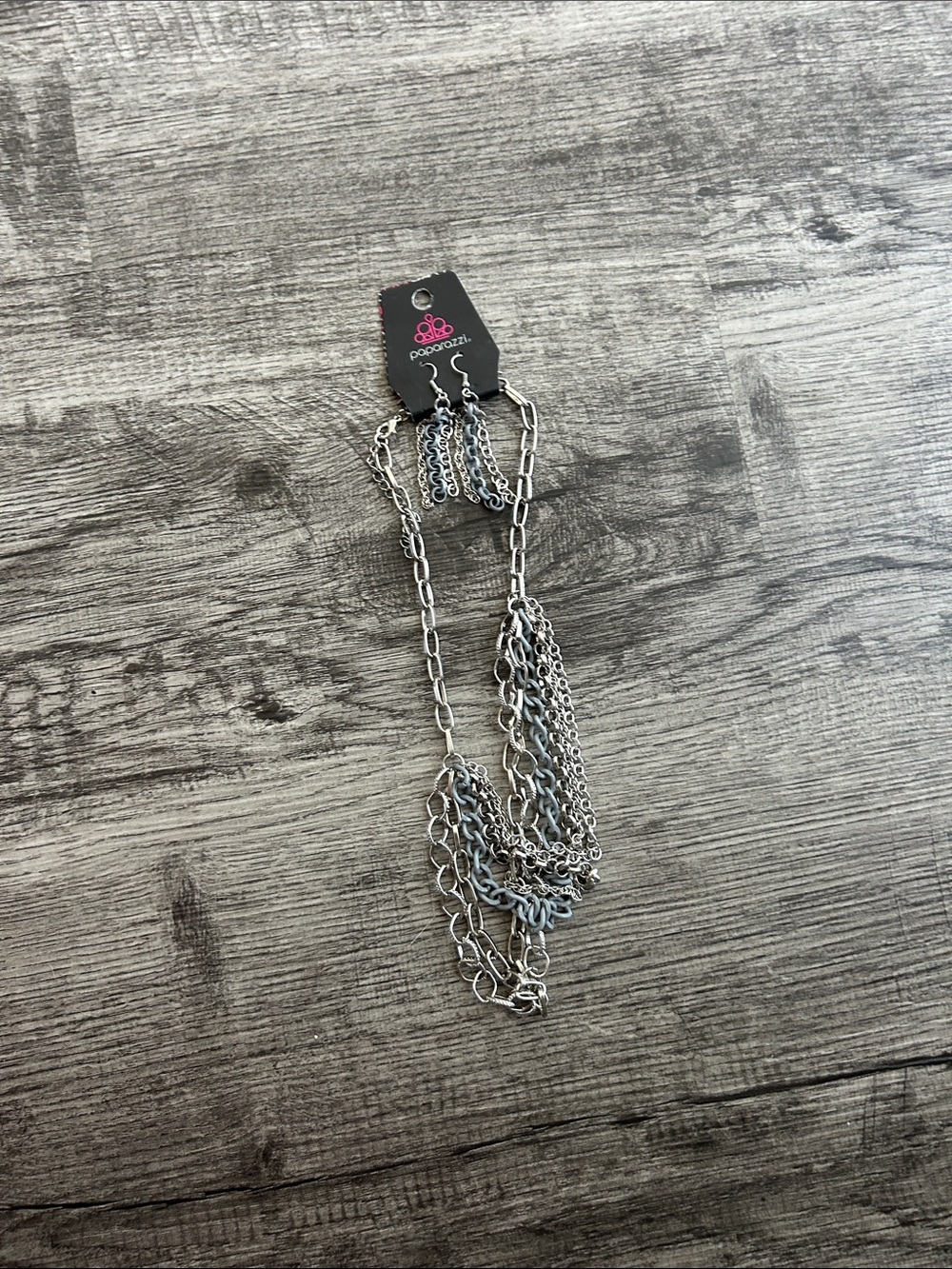Paparazzi Silver Multi-Chain Statement Necklace with earrings